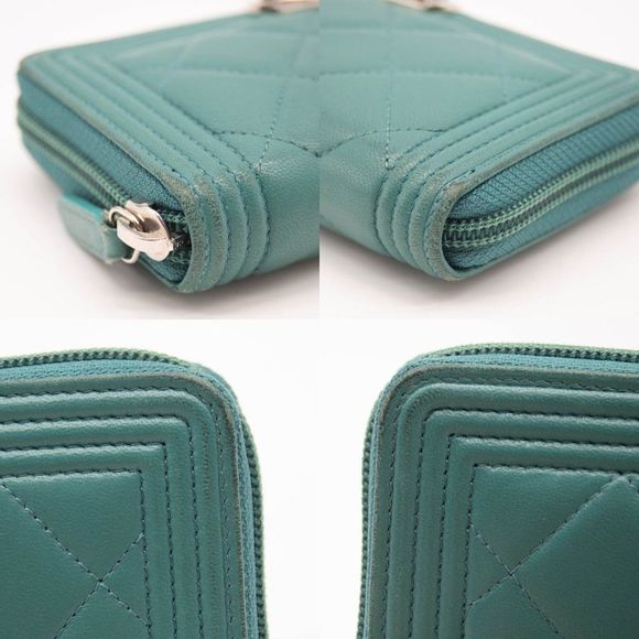 Lambskin Quilted Small Boy Zip Around Wallet Teal - Picture 10 of 12